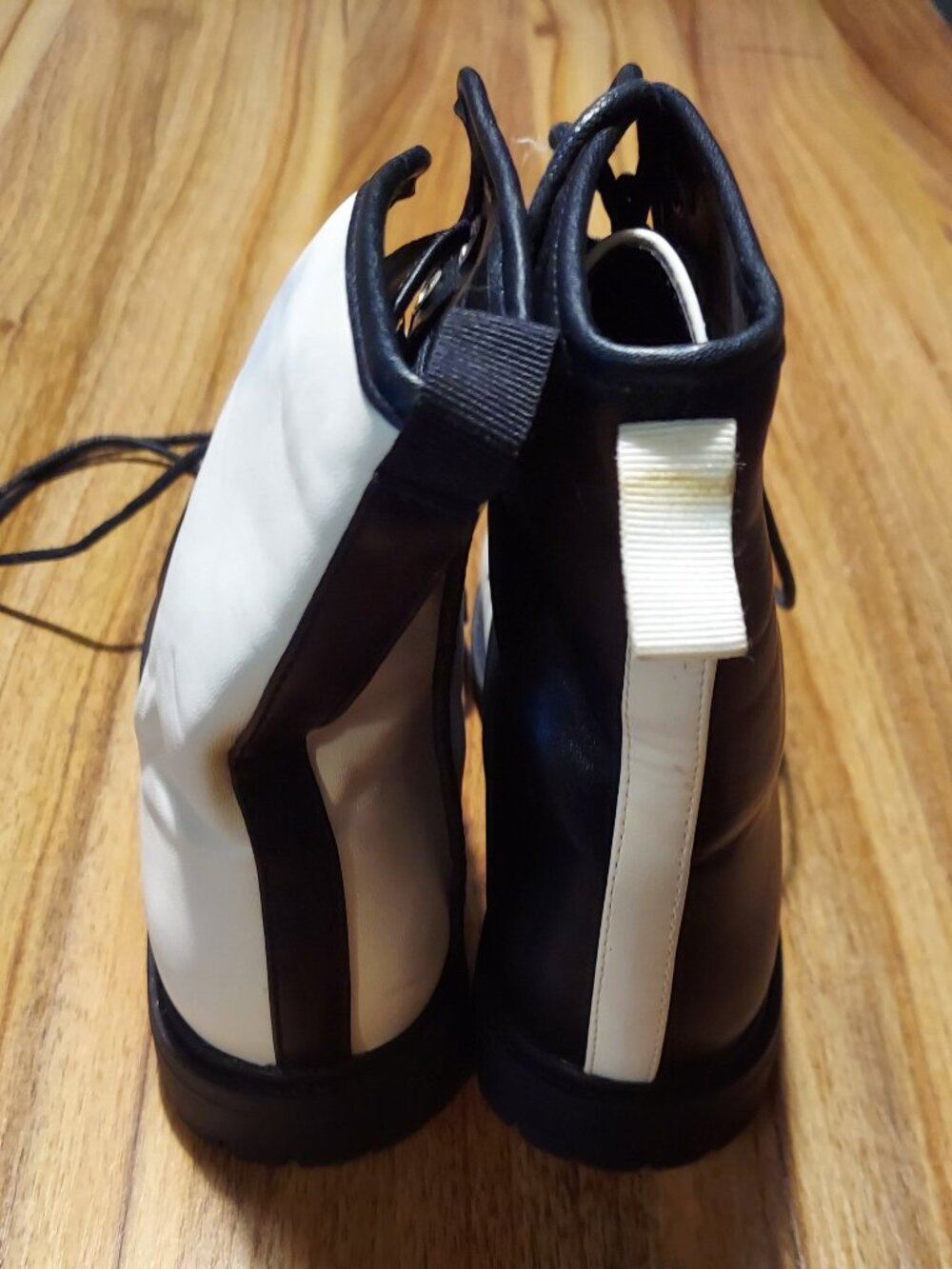 Black and White Lace Up Combat Boots - Picture 4 of 9